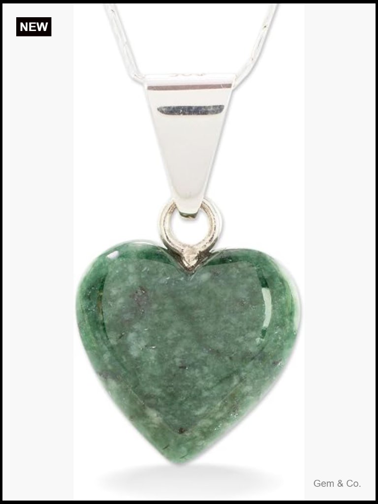 Handmade Heart Jade Pendant Necklace Sterling Silver 18"